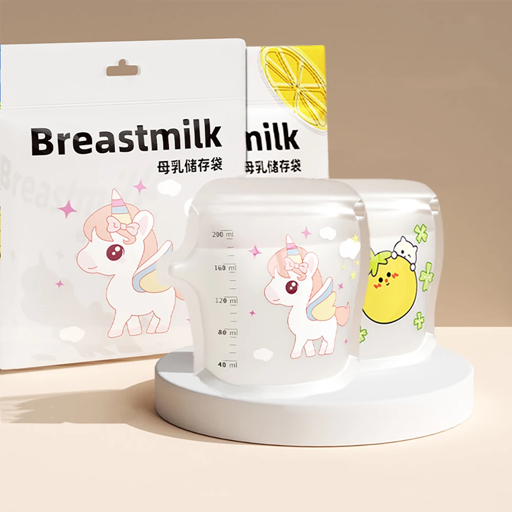 Sacs de conservation du lait sans BPA, 30 paquets de 200ml, sacs de congélation sûrs pour lait maternel et aliments pour bébés pour une alimentation facile