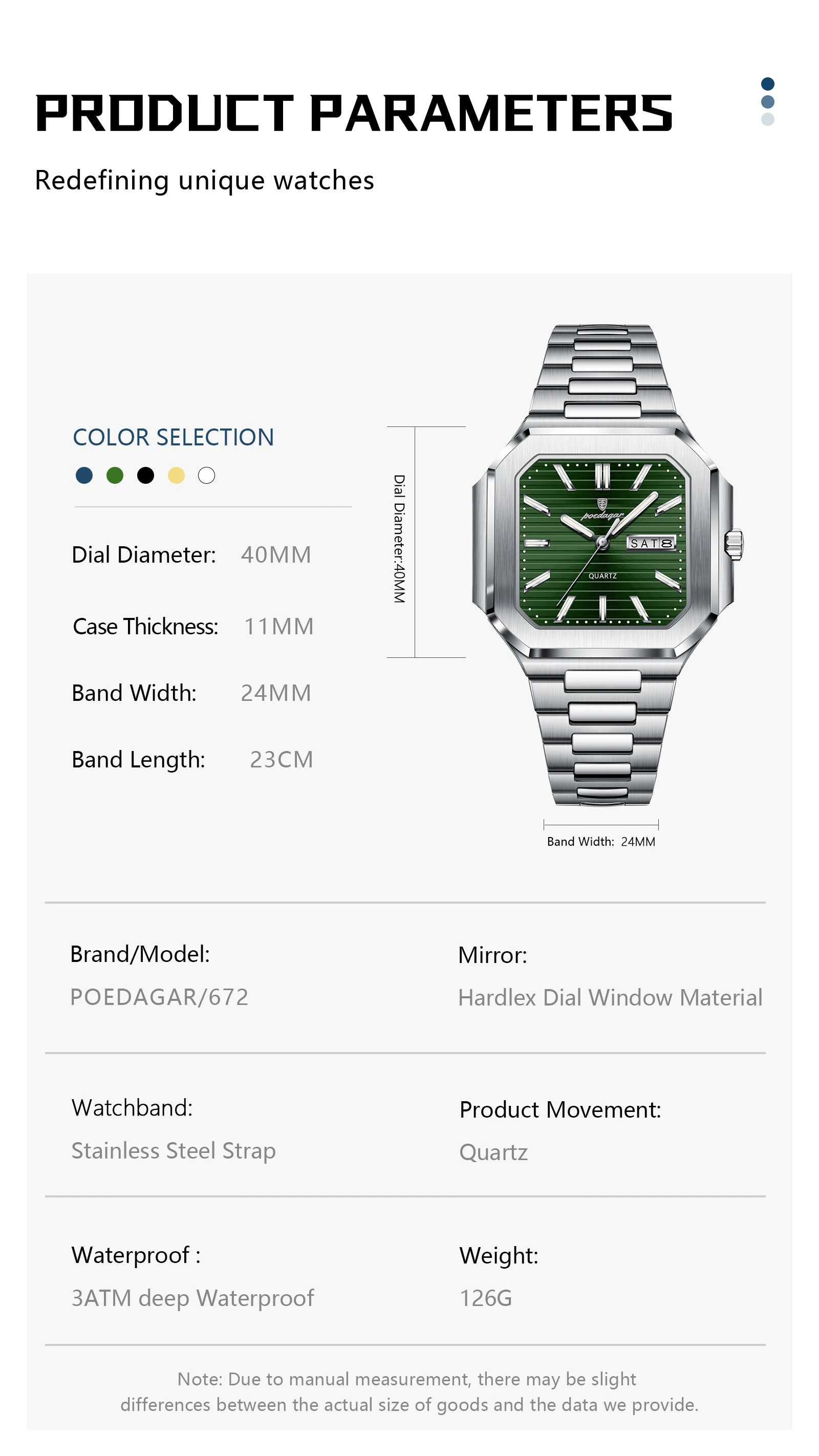 Square Men’s Quartz Watch With Date & Week Display Waterproof_voghion.com
