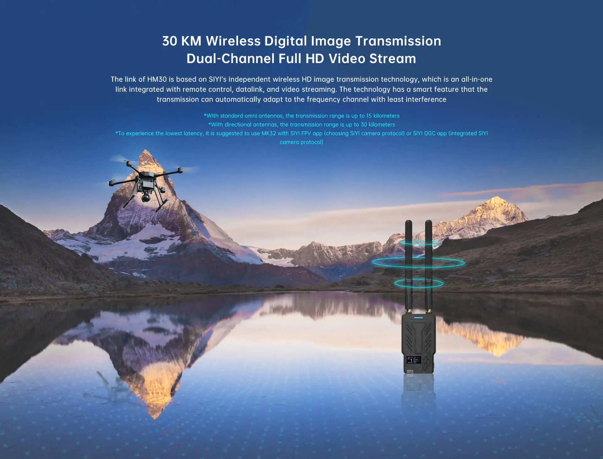 Description Picture 3 of itemSIYI HM30 Long Range Full HD Digital Image Transmission FPV System 1080p 60fps 150ms SBUS PWM Mavlink Telemetry OSD 30KM CE FCC