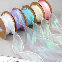 6cm Aurora Colorful Ribbons Rose Bouquet Decorative Ribbons DIY Bowknot Hair Clip Material Packaging Ribbon