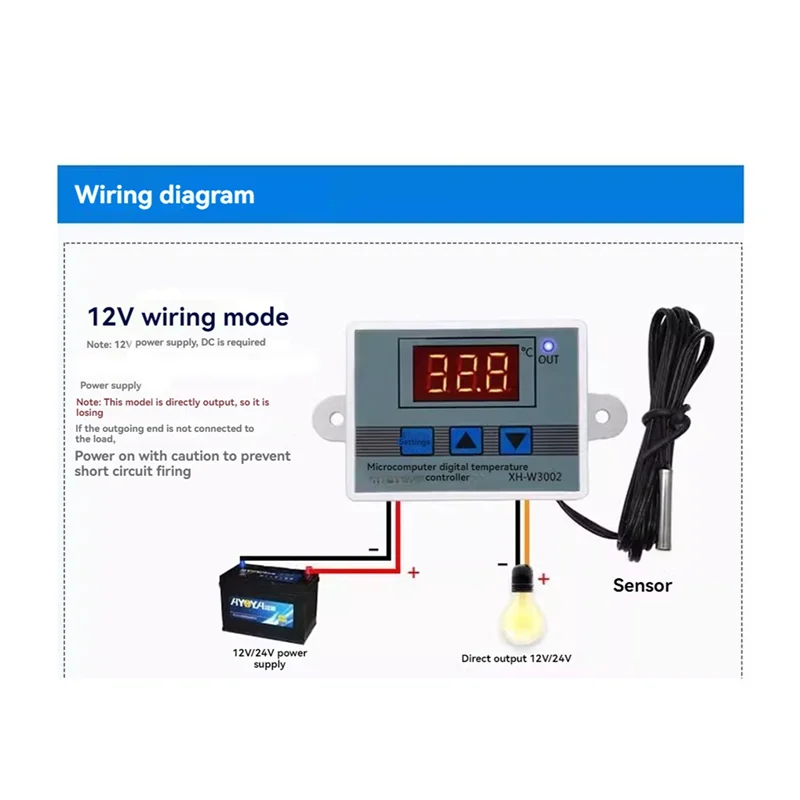 ABJI-3X 12V Professional W3002 ดิจิตอล LED Temperature Controller 10A เทอร์โมคอนโทรลเลอร์ XH-3002 1