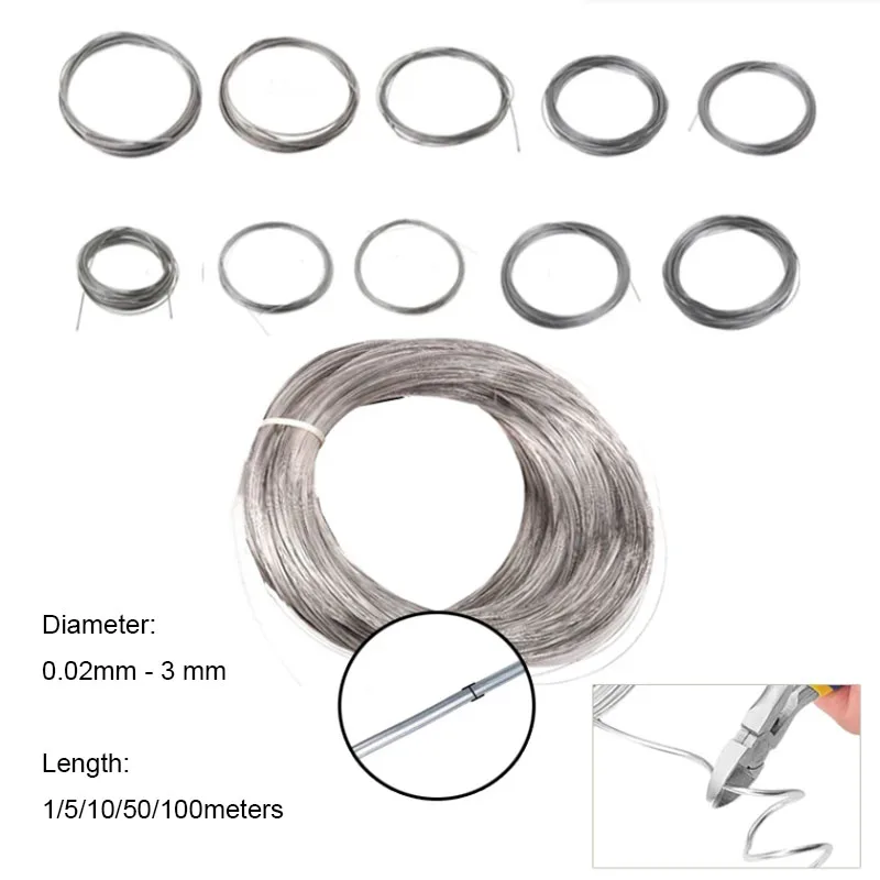New Diameter 0.02mm-3 mm Length 1/5/10/50/100meters 304 Stainles Steel Wire Rope Soft Lifting Cable
