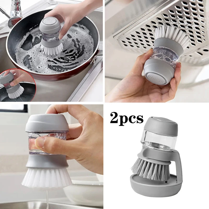 

2pcs Soap Dispensing Palm Brush Universal Kitchen Dish Pot Plastic Scrub Brushes With Soap Dispenser Sink Pan Brush Household