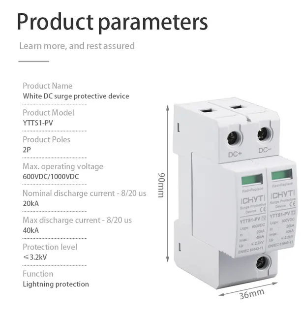 CHYT ESP-D40 2P 3P solaire longue basse tension Din Rail DC 600V 1000V  20KA-40KA Parafoudre pluie Protecteur éventuelles D - AliExpress