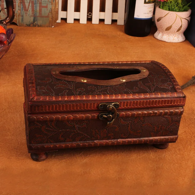 Royal Style Brown Torched Wood Bathroom Facial Tissue Box Holder Cover Napkin Tissue Dispenser Organizer Holder 4