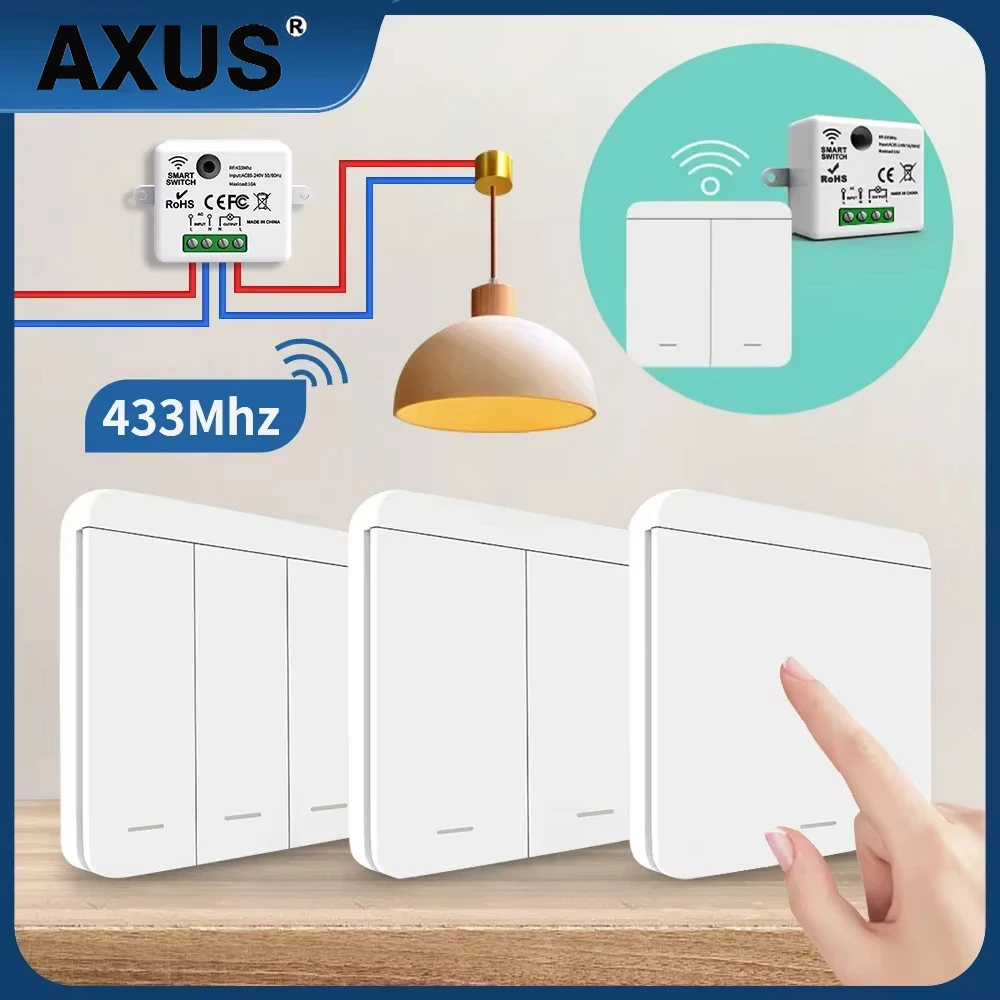 Wireless Wall Switch AXUS RF433 Relay Interruptor Mini Remote Control 433Mhz Wireless Wall Switch 1/2/3 Gang Wall Panel Switch Led Lamp Fan Smart
