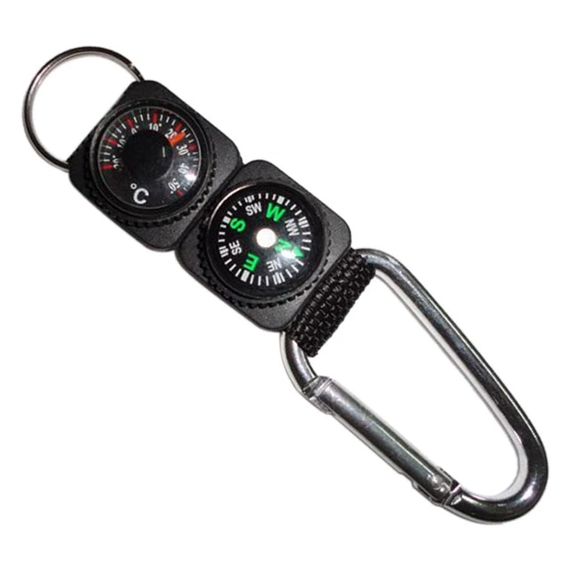 Compass Thermometer Carabiner Outdoor Hiking Tactical Survival Key