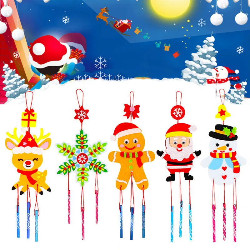 6Pcs DIY Christmas Decoration Handicraft Craft Toys for Kids Cartoon Handmade 3D Wind Chimes Windbell Hangings Stickers Gifts