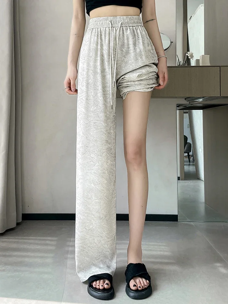 Solid Color Fashion Office Ladies Casual Women Pants Chic Flares Simple Lace-up Basic High Waist Loose Full Length Female Pants