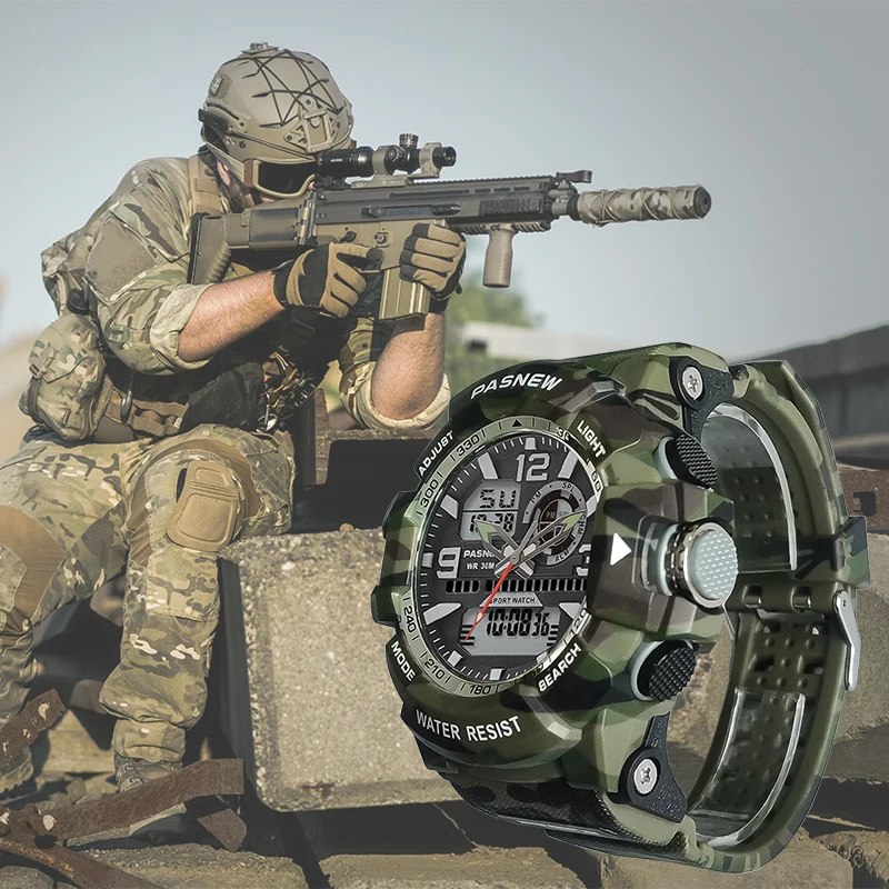 Military Men Sport Watches Multifunction Big Dial Waterproof Digital Hand Clock Boy Original Tactical Camouflage Wristwatch Male