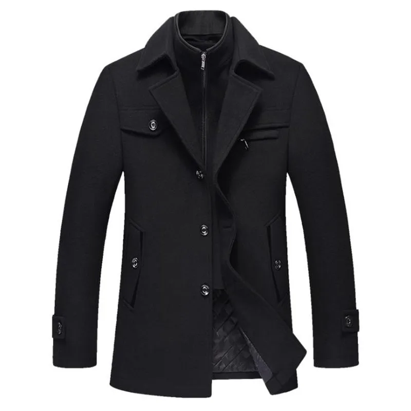

Winter New Wool Coat Men Business Jacket Casual Slim Mens Overcoat Wool Blends Coat Thick Warm