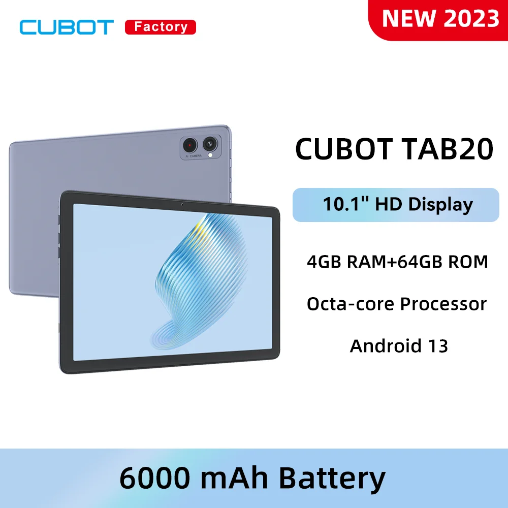 Cubot TAB 20, Tablet Android 13, 10.1 Screen, Octa-Core, 4GB+64GB(Support  1TB Extended), 6000mAh Battery, 4G Dual SIM, WIFI,GPS