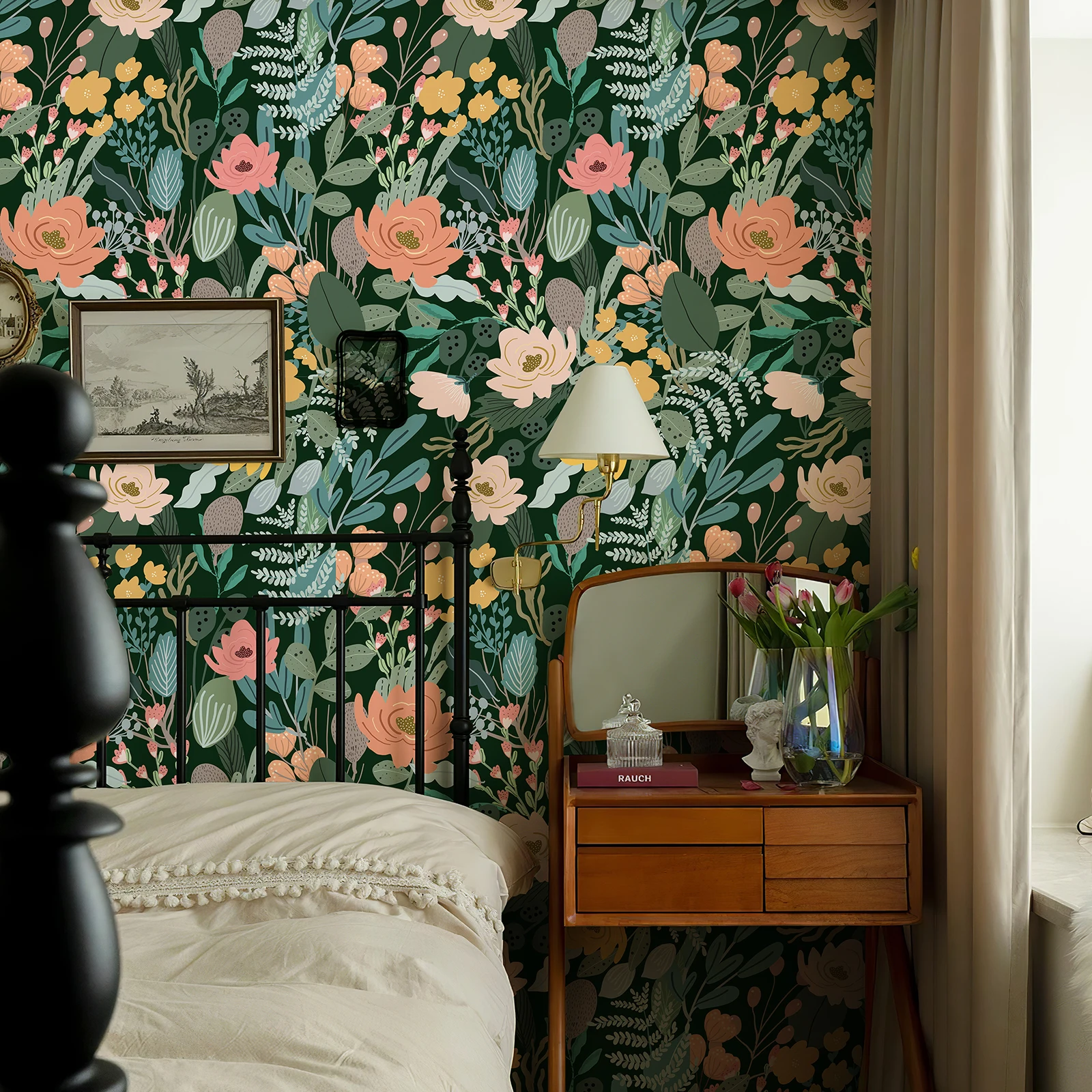Folhas Verdes Rosa Floral Pvc Papel de Parede Casca e Vara Impermeável Decoração de Casa Móveis Auto-adesivos
