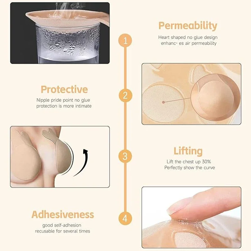 Women's Invisible Adhesive Bras Bunny Nipple Covers Reusable Sticky Bra Self-Adhesive Silicone Push Up Bralette 1 Pair