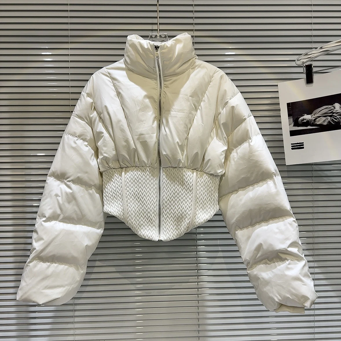 2023 New Autumn Winter Women Down Jackets Spice Girls Stand Collar Zip Fishbone Waist Duck Down Coat Long Sleeve Shhort Parkas