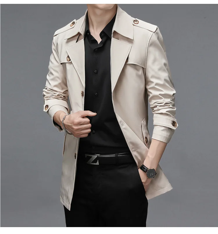 

2022 new fashion spring and autumn mid-length trench coat men's light luxury business men's jacket 8 colors