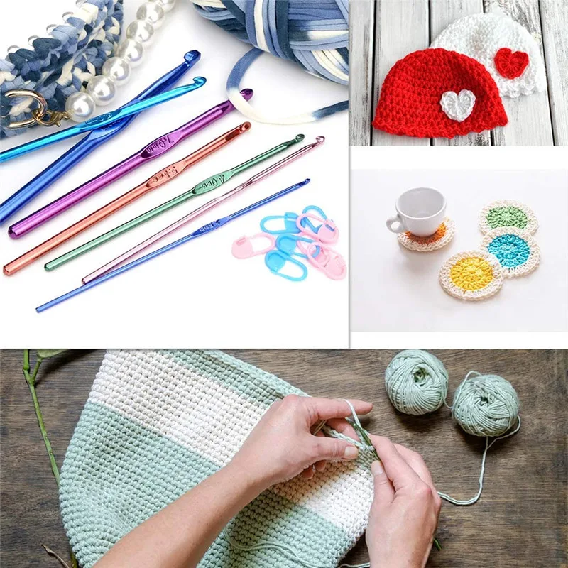 Leather Case Multiple Sizes Aluminum Crochet Kit Suit Stainless Steel Weave Needles 100 Piece Set crochet needles crochet kit