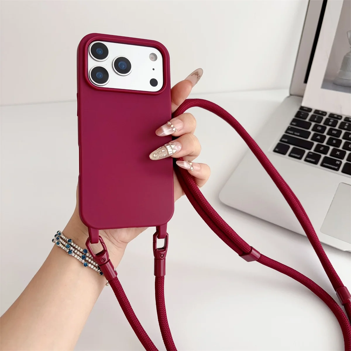 Silicone Crossbody Candy Color Phone Case with Soft TPU Back Cover