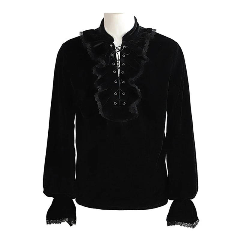 Men's Red Lace Up Ruffle Collar Shirt