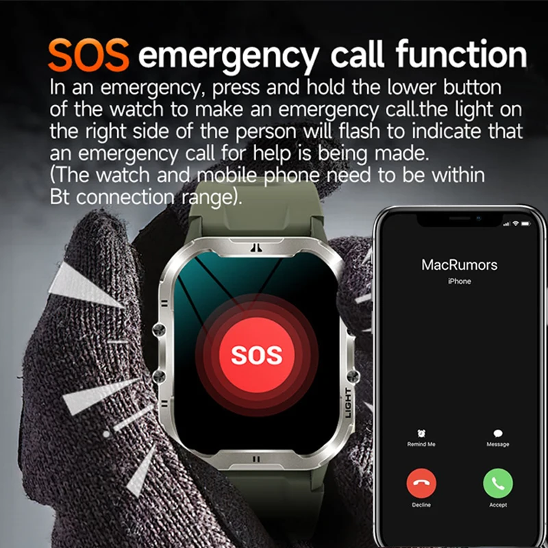 For Xiaomi Military Smart Watch Men IP68 Waterproof Outdoor Sports Fitness Watches Health Monitoring 1.96" BT Call Smartwatch - Image 4