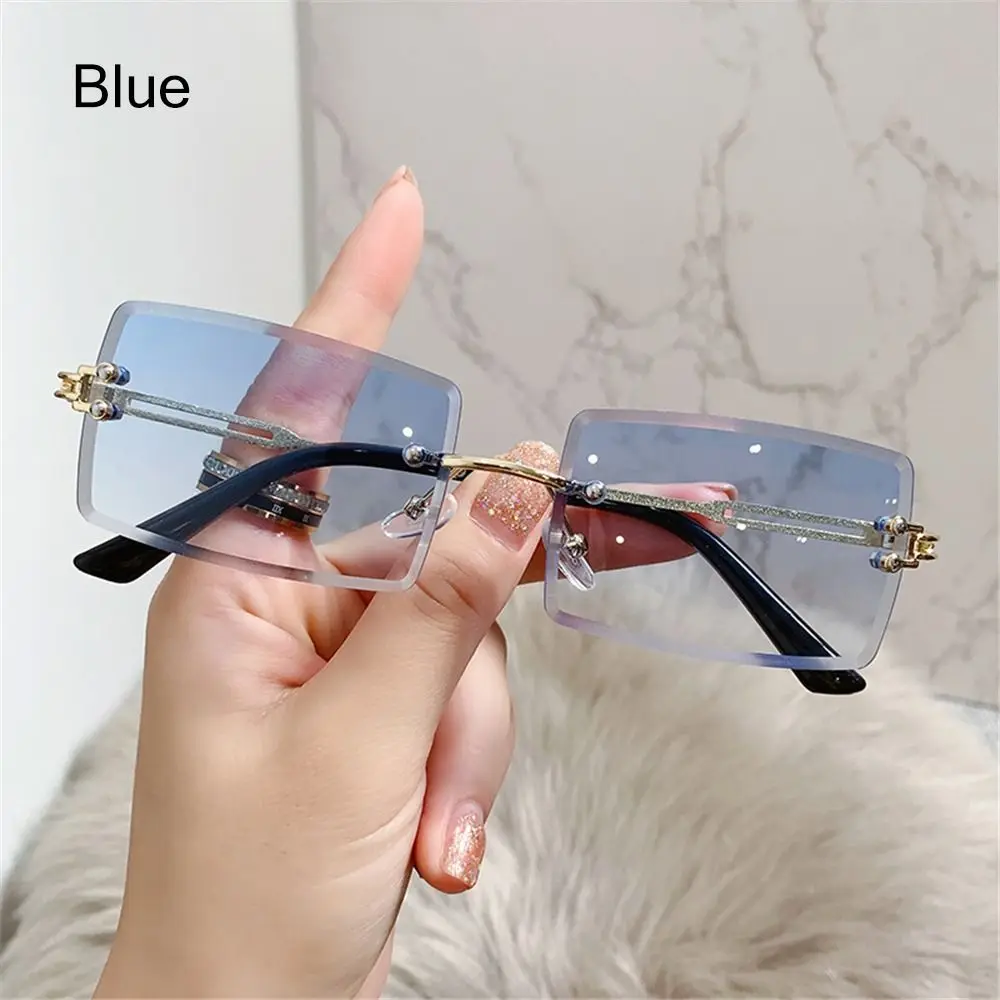 Vintage Rimless Square Luxury Sunglasses with Leopard Head Design