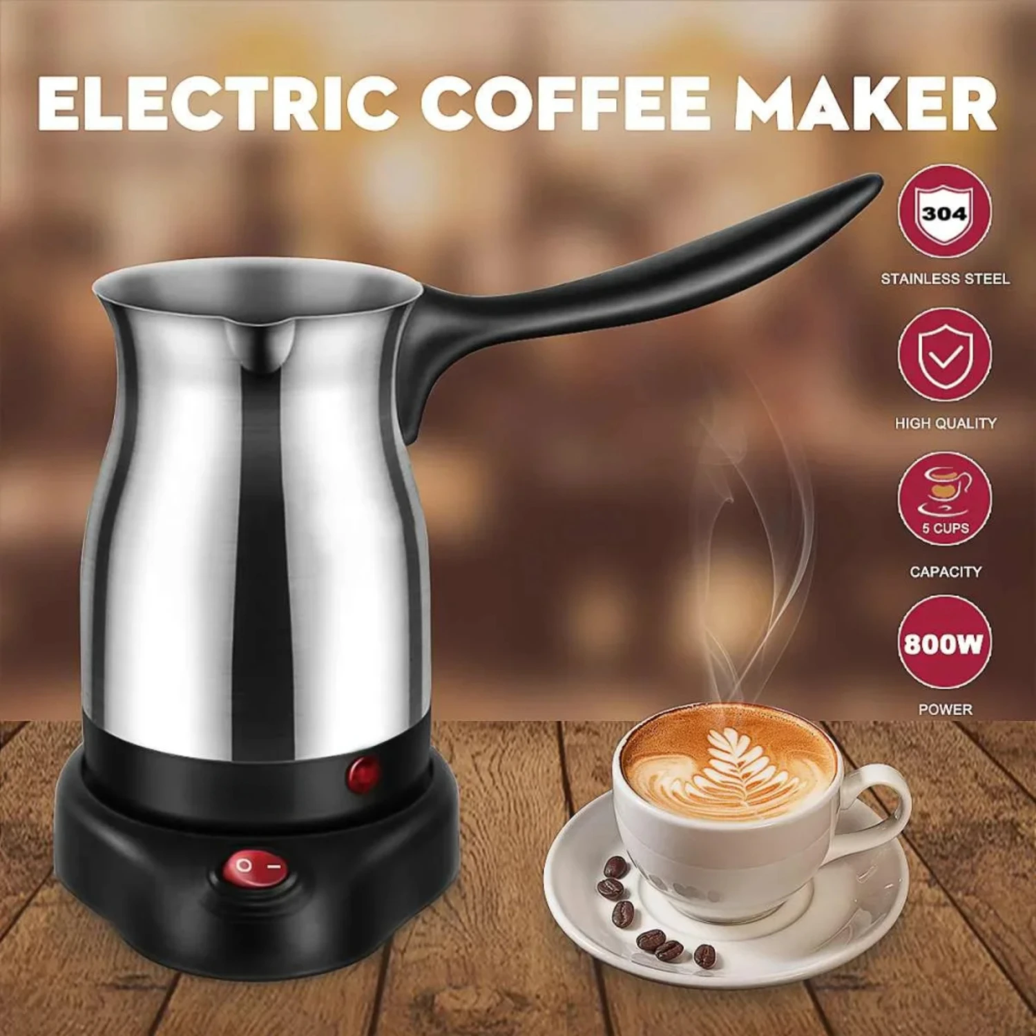 New NEW Separated Espresso Portable Turkish Greek 800W Stainless Steel Coffee Maker Machine for Office, Compact and Durable Moka