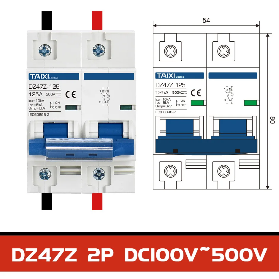 Description Picture 4 of itemDC Miniature Circuit Breaker 16A 25A 32A 40A 63A 125Amp 500V 1P 2P MCB Disconnect Switch For Solar Battery Panel PV System