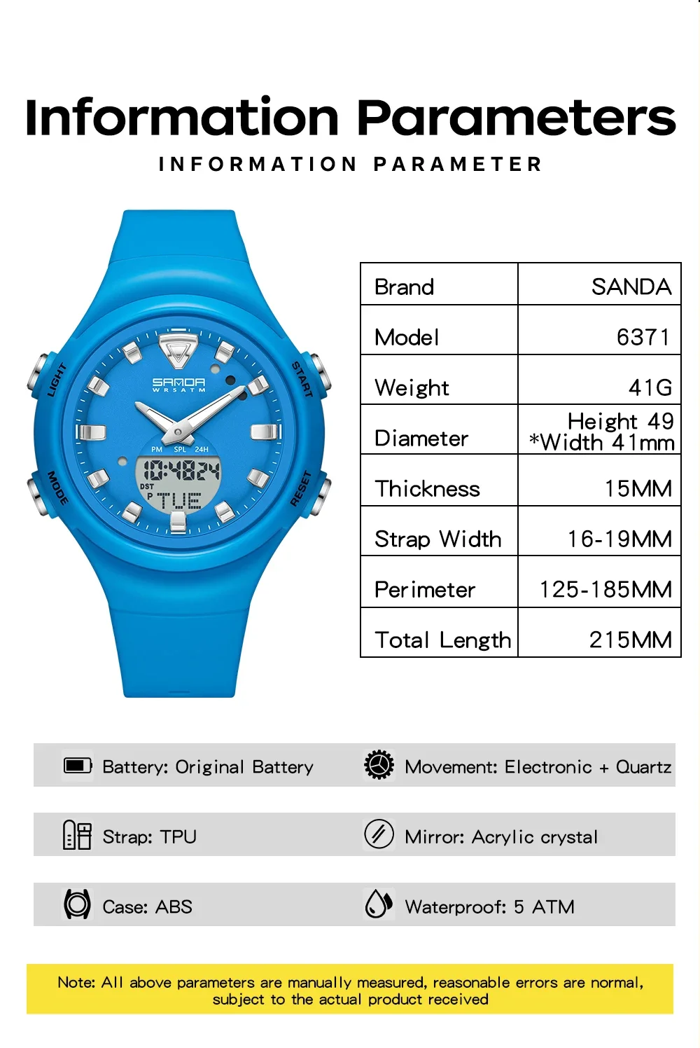 SANDA Men's Dual Display Luminous Sports Watch - Shockproof Fashion Electronic Quartz