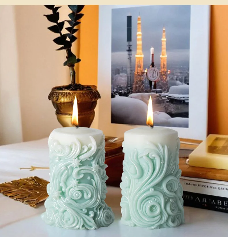 Description Picture 5 of itemSnowflake Carved Cylindrical Silicone Candle Mould Wave Carved Cylindrical Scented Candle Silicone Mold