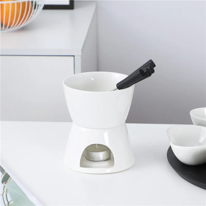 Ceramic chocolate fondue set heart shape Heart Shaped Chocolate Fondue Set, round shape fondue, Perfect Gift for Valentines Day