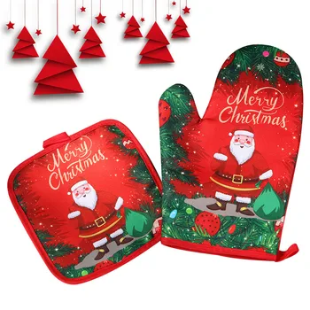 Christmas Oven Mitts and Potholders Set, Santa Snowman Deer Classic Oven Mitt Heat Resistant Kitchen Oven Gloves 1
