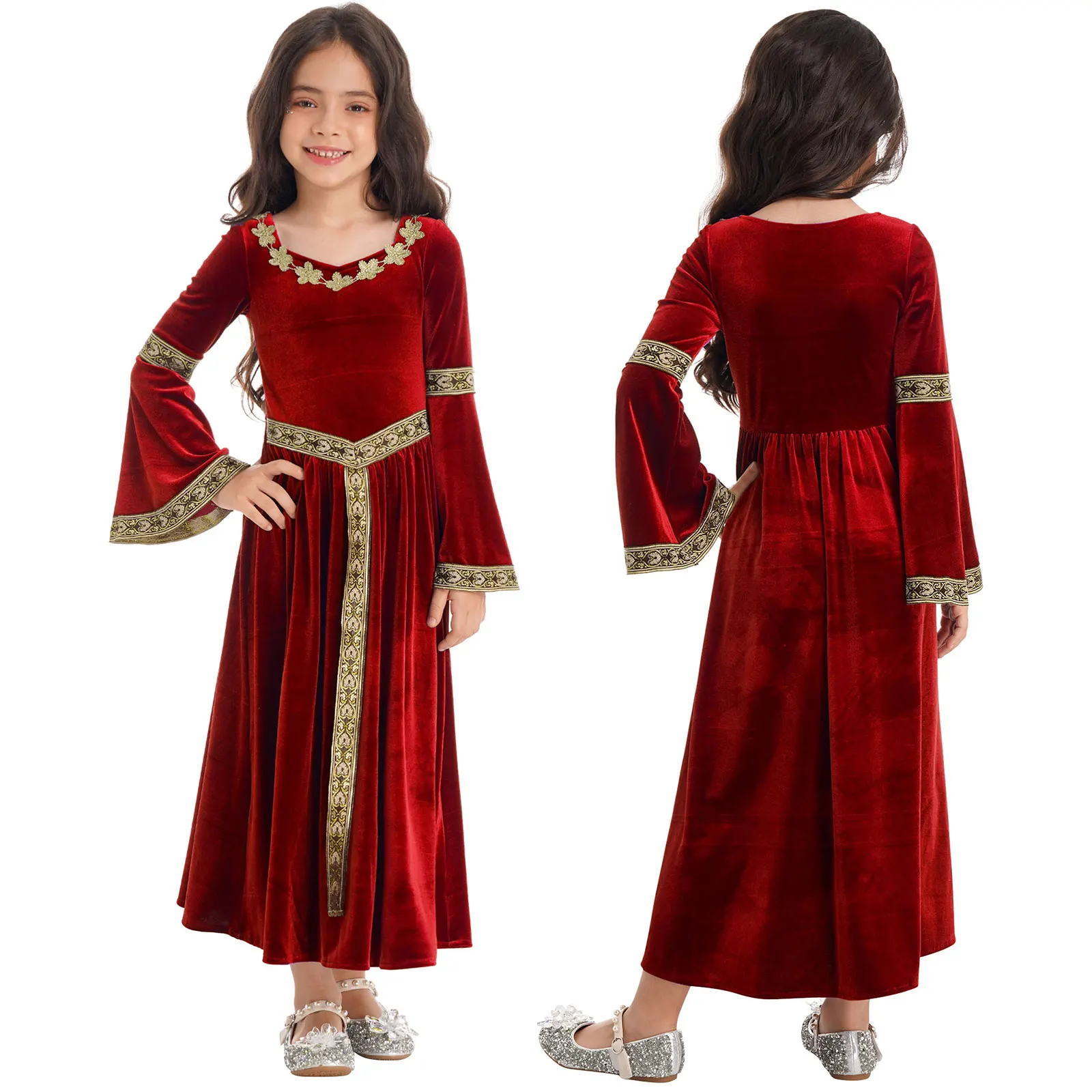 Disfraz medieval para mujer, vestido medieval hecho a mano, vestido de  terciopelo retro con adornos de encaje y mangas plisadas