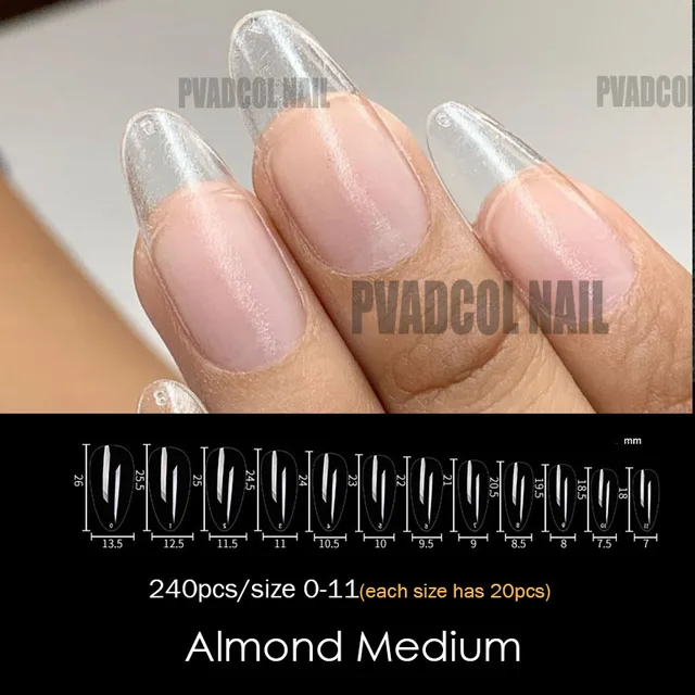 Gel Nails Extension System Full Cover Sculpted Clear Stiletto Coffin False Nail Tips 240pcs/bag Almond Medium