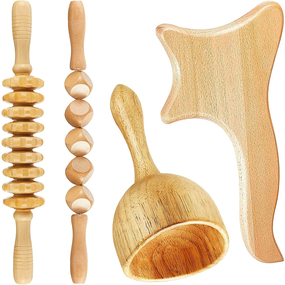 

Natural Wood Massager Lymphatic Drainage Anti-Cellulite Cupping Gua Sha Full Body Massage Roller for Fascia Muscle Pain Relief