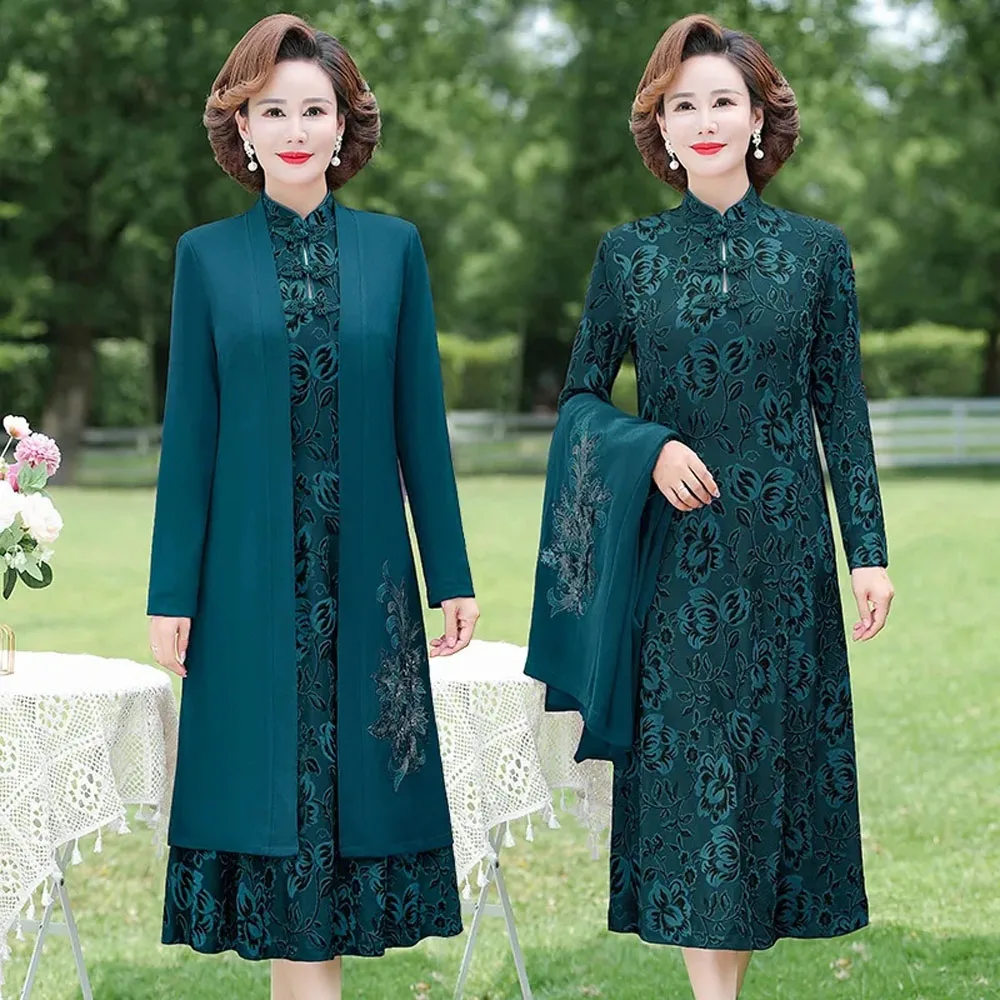 Spring Mom Windbreaker Dress Two Piece Set With Middle aged and Elderly  Women's Autumn Dress, High end Long sleeved Dress Sets - AliExpress  200000345