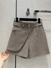  Top Quality Women Vintage High Waist Houndstooth Shorts 