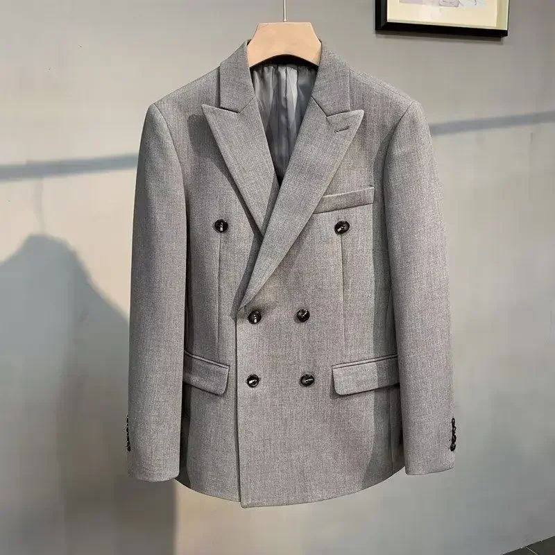 thumbnail image 1 of Chaqueta para hombre, chaquetas de vestir, abrigos, doble botonadura, trajes y blazers negros para hombre de negocios, ropa sencilla y nueva en estilo coreano 2024, 1 of 4