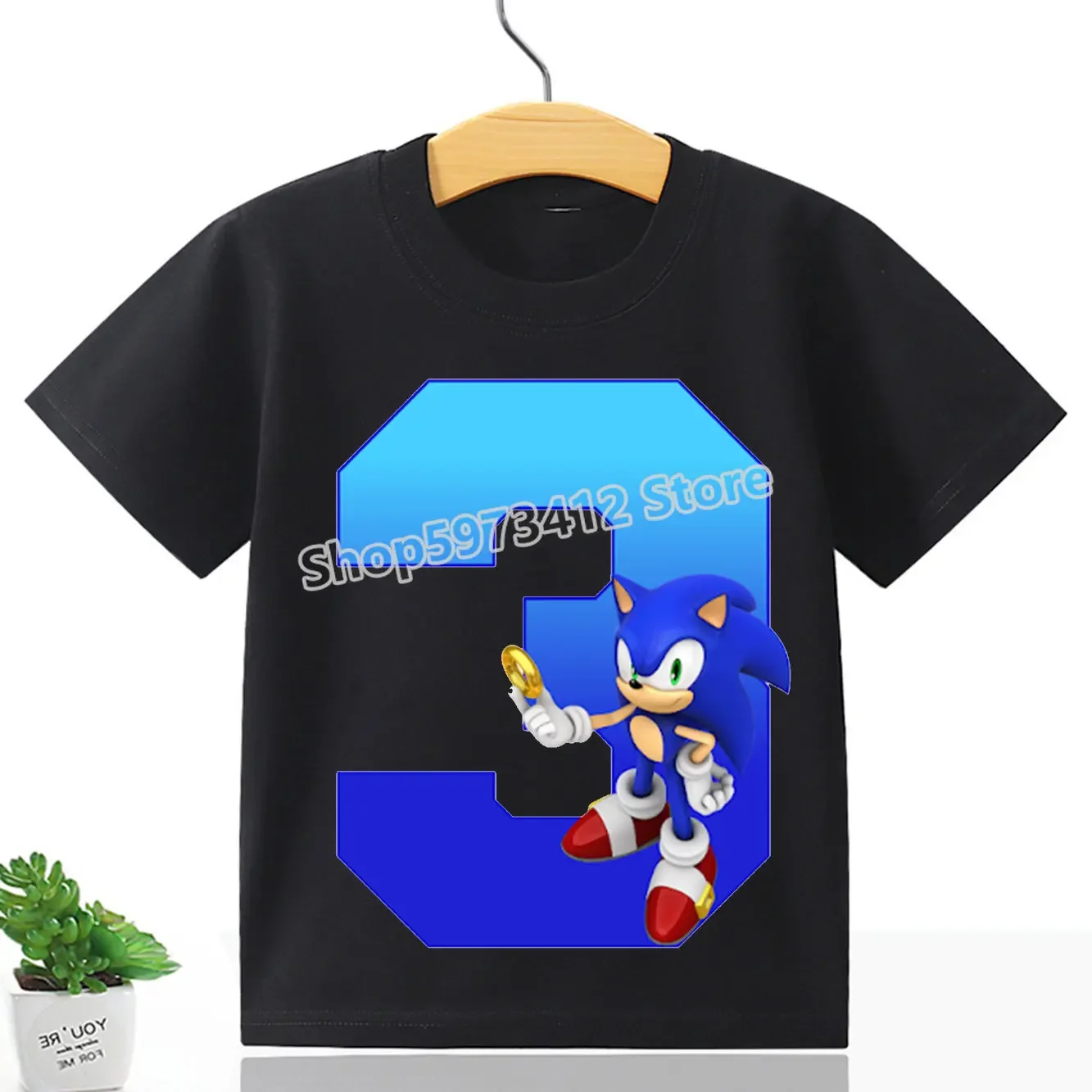 Camisetas de dibujos animados de Sonic The Hedgehogs para niños, camisetas con números del 1 al 9, camisetas estéticas para niños, camisetas de boutique para niños y niñas, camisetas de feliz cumpleañ