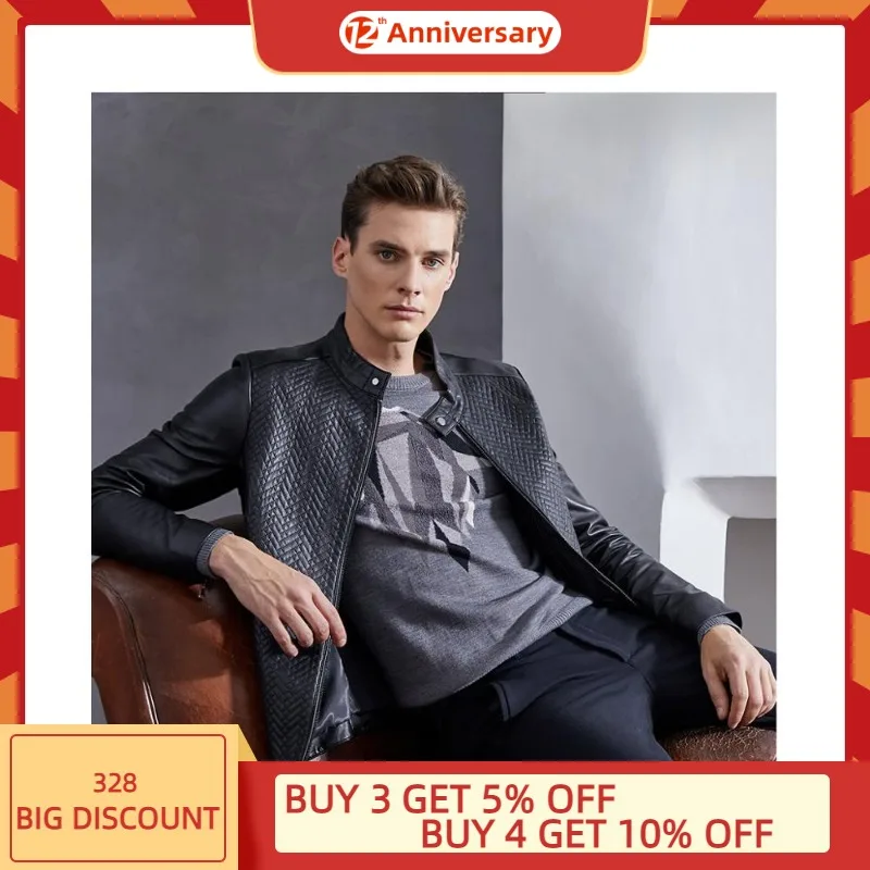SELECTED Men's Sheepskin Black Stand-up Collar Jacket Outwear S|419410510 | Мужская одежда