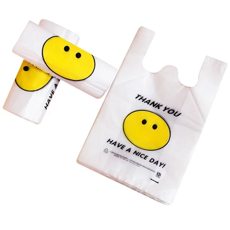 50 יחידות שקית פלסטיק נשיאה נוחה מתנה קרטון עם שקית חבילה קמעונאית קניות סופרמרקט אריזת אחסון ביתית