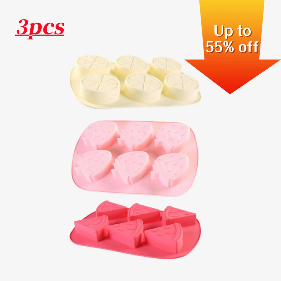 

3Pcs Silicone Ice Cube Tray Set Strawberry Watermelon Lemon Shape Non-stick Easy Release Home Supplies