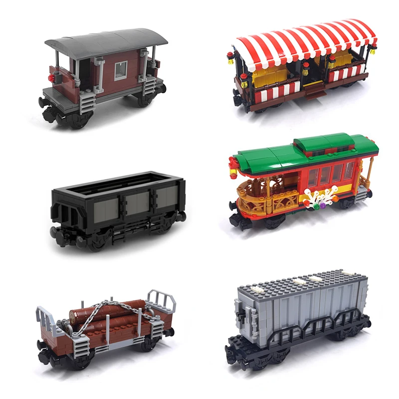 MOC City Train Track Retro Manned Train Container Firewood Train Building Block Car DIY Accessories Brick Assembly Model 92088