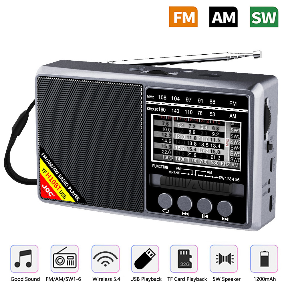 Radio FM AM SW Portable Radios AM FM Rechargeable Shortwave Radio Battery Powered Full Waves USB TF MUsic Box Bluetooth Speaker