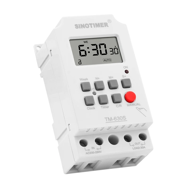 AC 220V DC 12V Second Setting Digital Timer Switch 24hr 7 Days Weekly Programmable Time Relay Voltage Output High Load Power 30A 3