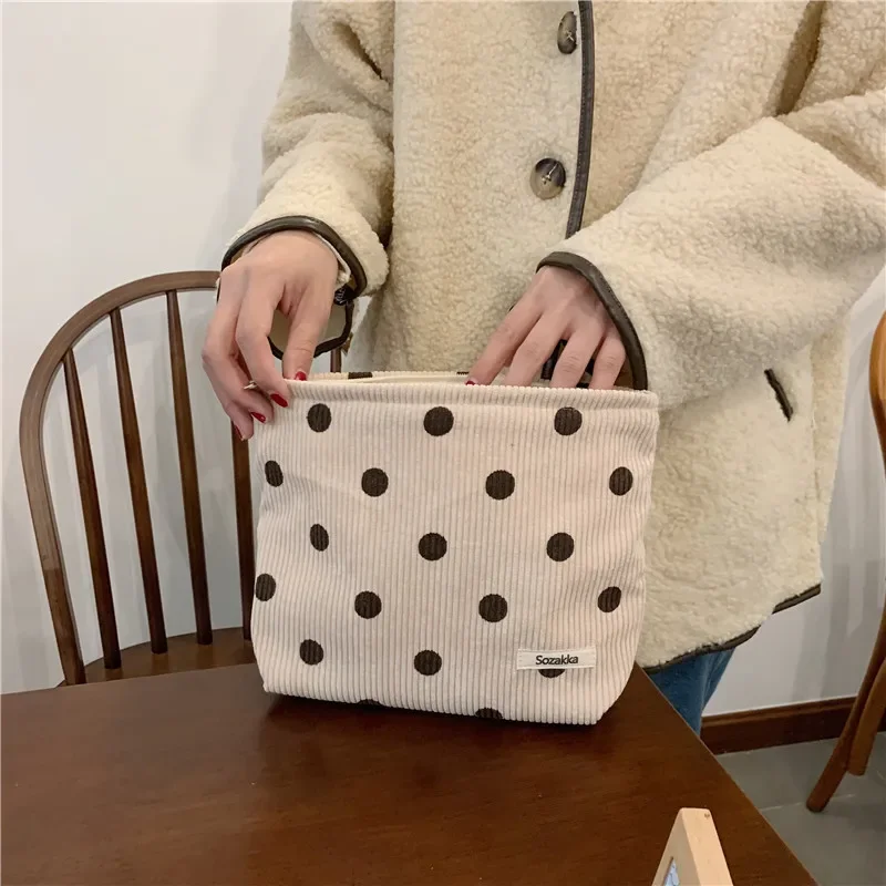 Style Corduroy Cosmetic Bag Women Handbags Purses Smile&Dots Makeup Organizer Storage Makeup Bag Girls Pencil Case Bags 6