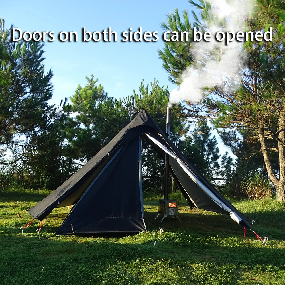 Camping Teepee Tent with Chimney Window Outdoor Ultralight Tipi Pyramid Tent Double Layer Bushcraft 1 Person Tents camping tent portable tent survival tent
