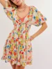 Women Mini Dress Floral Print Tie-Up Front Short Sleeve Dress Summer Casual A-line Dress 2