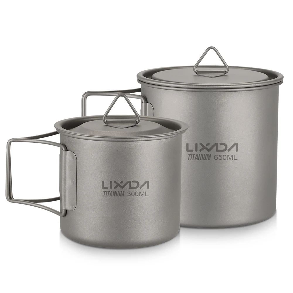 Lixada Ultralight Titanium Cup Mug 300/350/550/650/750ml Water Cup Camping Picnic Water Mug Tableware Foldable Handle