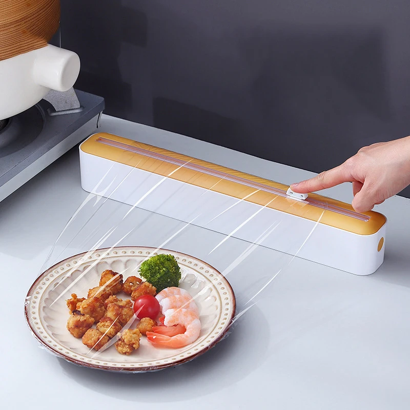 2 In 1 Cling Wrap Cutter Cling Film Storage Food Wrap Dispenser Aluminum Suction Foil