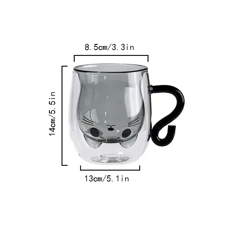 Home 250ml Creative Cartoon Cat Double Wall Glass Cup with Handle Cute Coffee Cup Heat-resistant Mug Office Kitchen Drink Ware